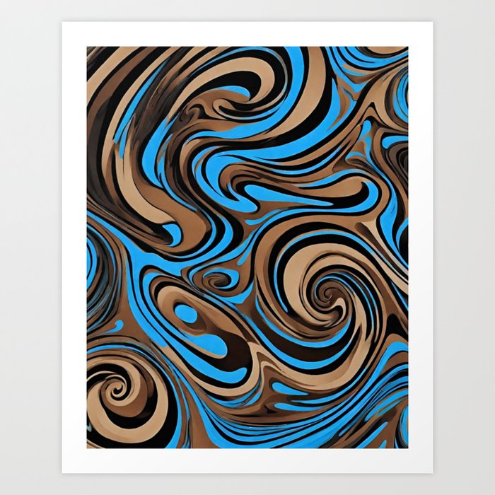 Blue, black, brown swirl Art Print