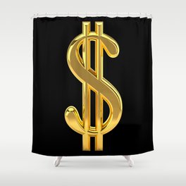Gold Dollar Sign Black Background Shower Curtain