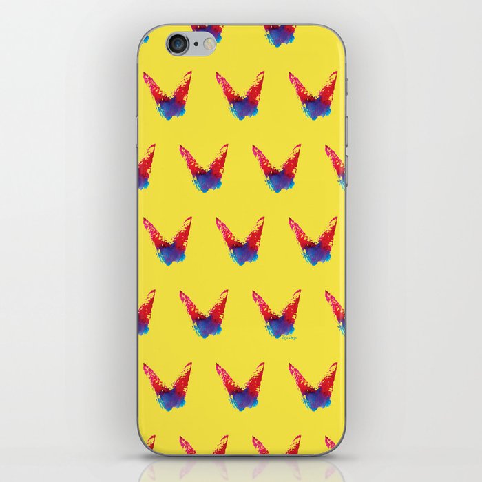Abstract red and blue butterfly pattern with yellow background iPhone Skin