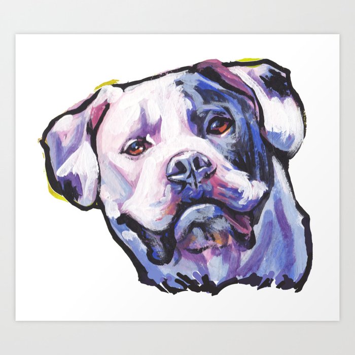 American Bulldog Portrait Dog Bright Colorful Pop Art By Lea Art