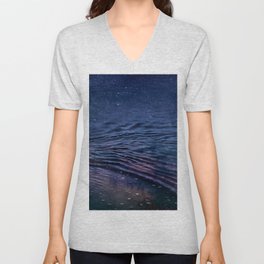 Galactic blue cosmic beach water surface pattern V Neck T Shirt