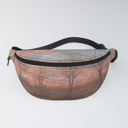 Autumn Skies in Pink Twilight landscape painting by Egon Schiele Fanny Pack