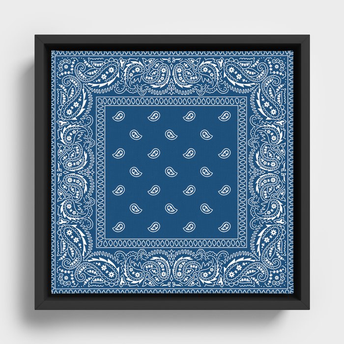 Bandana - Paisley - Southwestern - Classic Blue  Framed Canvas