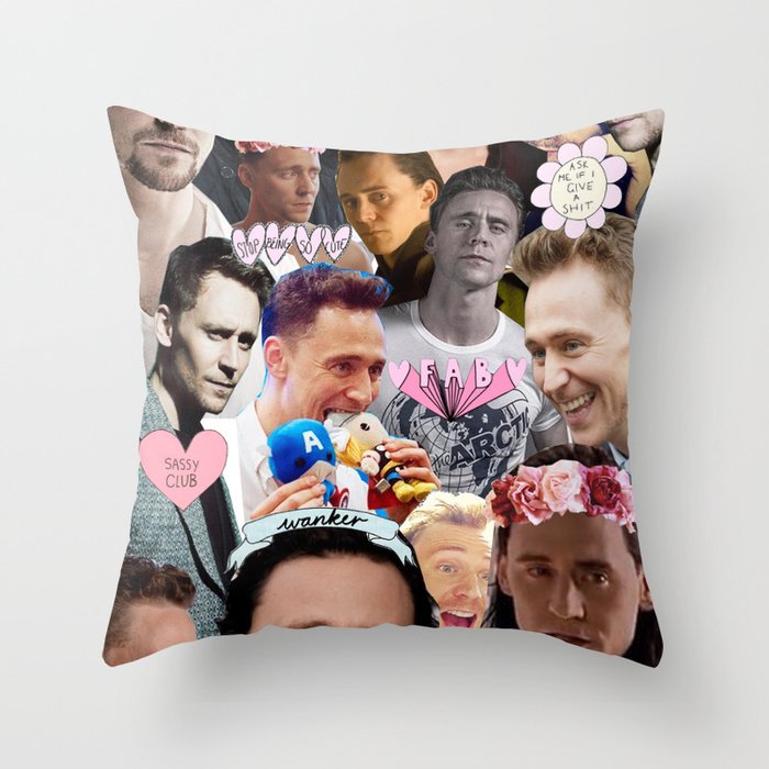 tom hiddleston loki collage throw pillow by chiefmarvelous society6