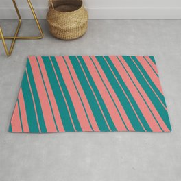 [ Thumbnail: Light Coral & Teal Colored Striped/Lined Pattern Rug ]