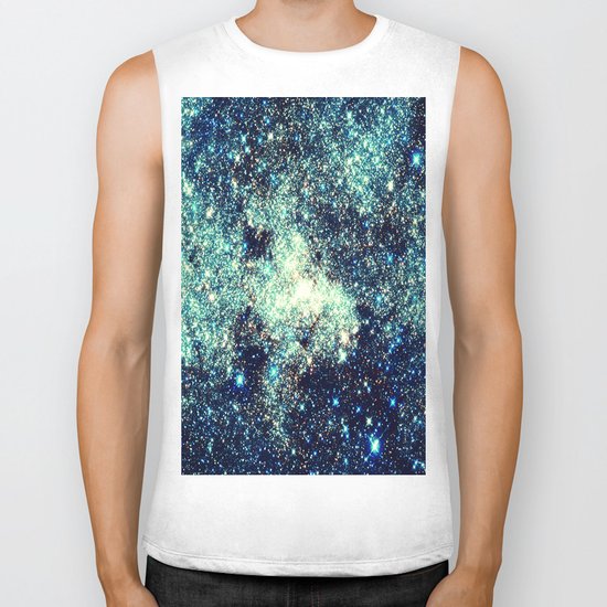 gAlAxY Stars Teal Turquoise Blue Biker Tank