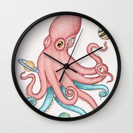 Octopus Kraken Octoverse Cosmic Dancer Ink Art Wall Clock