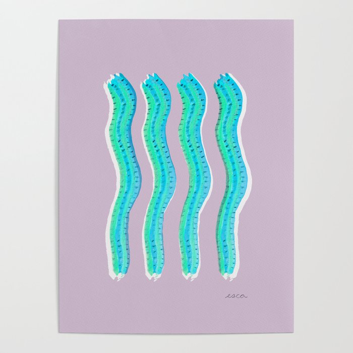 Aquamarine Sea Serpent Lavender Watercolor Poster