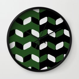 Vintage Diagonal Rectangles Black White Forest Green Wall Clock