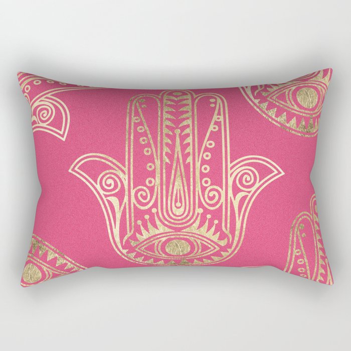 Neon Pink Faux Gold Inspirational Hamsa Hand Of Fatima Rectangular Neon Pink Faux Gold Inspirational Hamsa Hand Of Fatima Rectangular Pillow By Water Society6