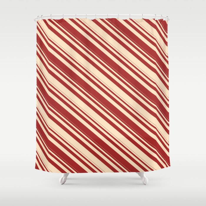 Brown & Bisque Colored Lined Pattern Shower Curtain