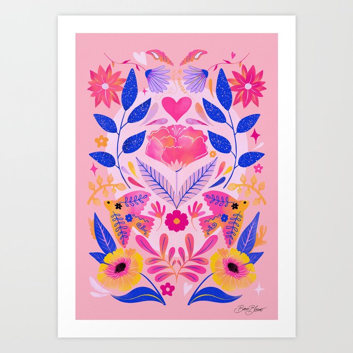 Botanical Garden Folklore in Pink Art Print