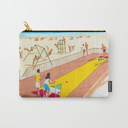 Shuffleboard Art from the 1960's. Retro Illustration. Carry-All Pouch | Retrovacation, Kids, Illustration, Charcoal, Shuffleboard, Playing, Drawing, Beachart, Couples, Playground 