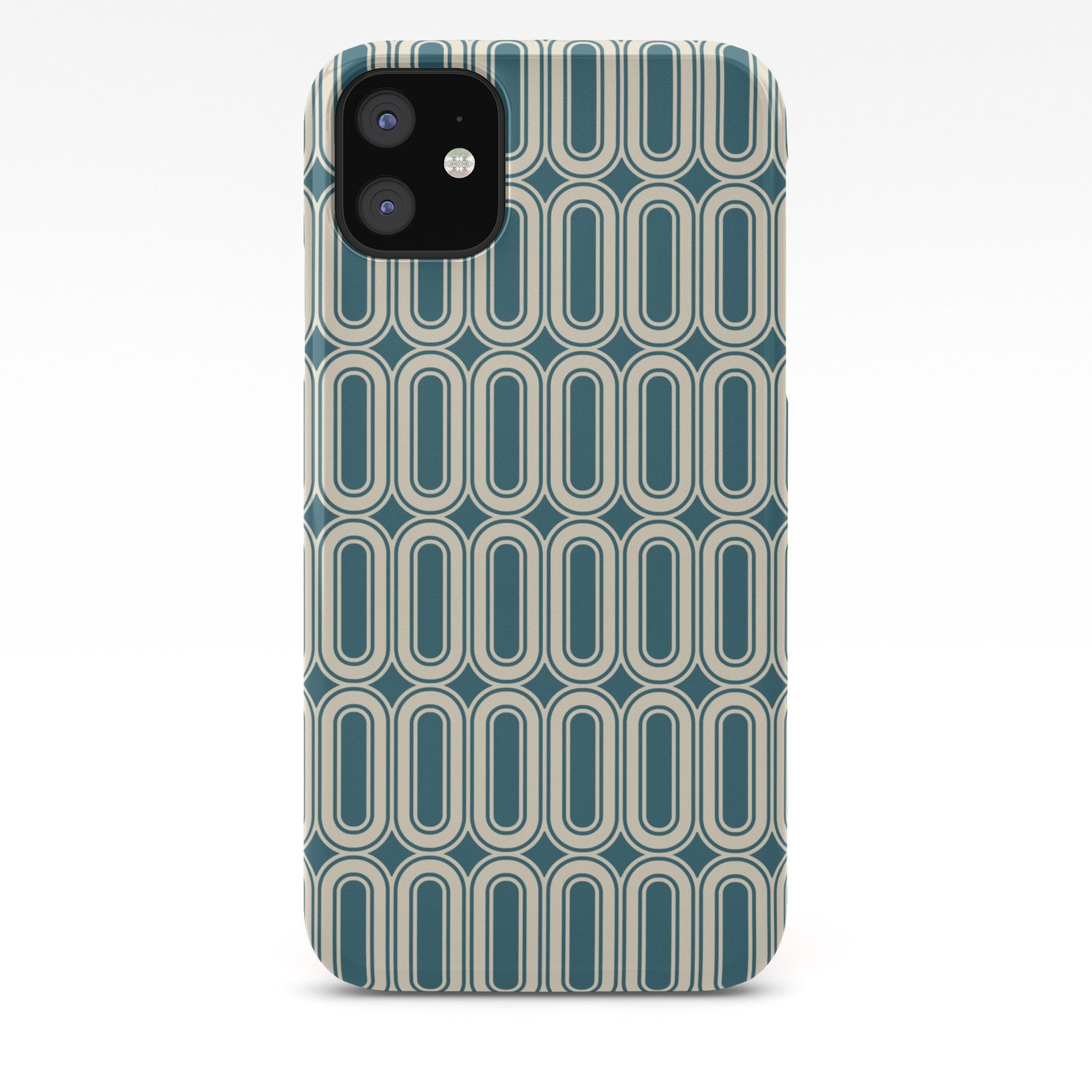 Retro Wallpaper Style Ovals Grid Pattern Teal Iphone Case By
