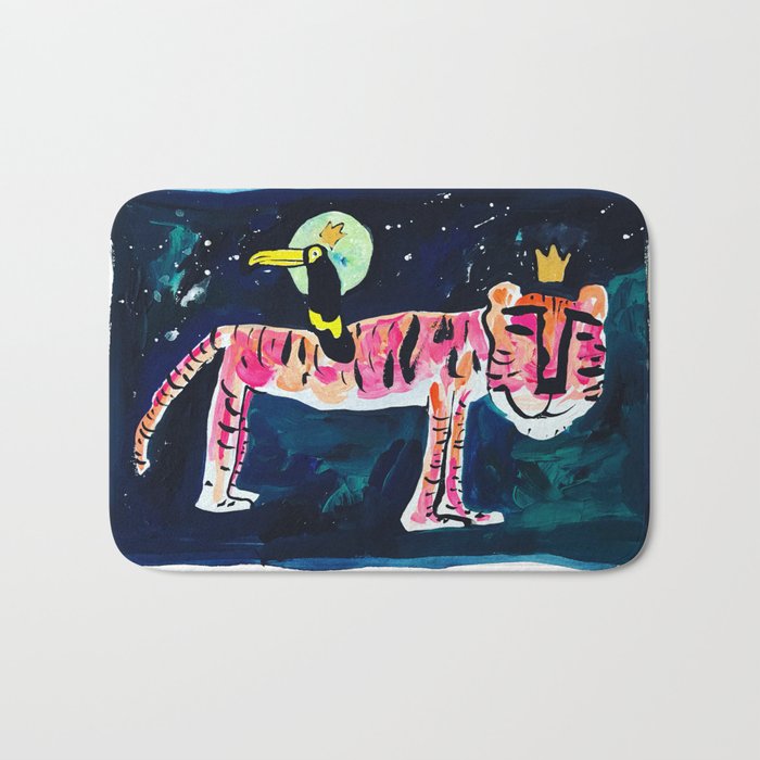 Toucan and Tiger in the Night Sky Painting Bath Mat