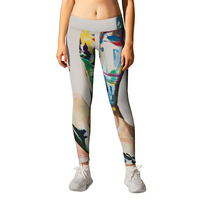 Peace, love, & happiness; peace sign with spalshed colorful painters palette paint portrait painting Leggings