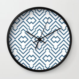 Blue and White Art Deco Shape Pattern Pairs DE 2022 Trending Color Big Sur Blue Jade DET577 Wall Clock