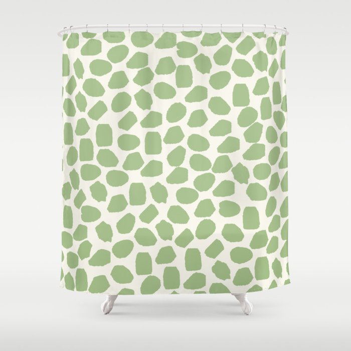 Ink Spot Pattern Light Sage Green and Cream Shower Curtain