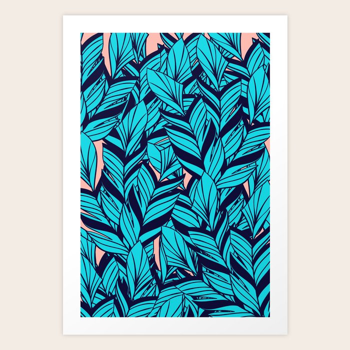 Blue Banana Leaf Pattern Art Print By Cadinera Society6