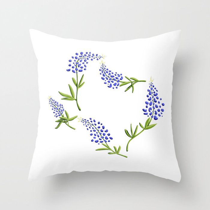 Texas Bluebonnets // Texas State Flower Outline Throw Pillow