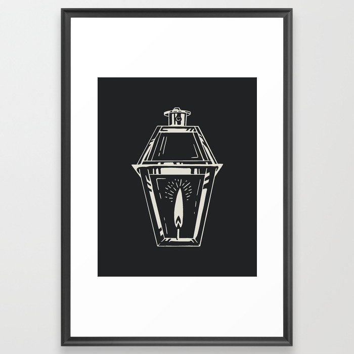 Gas Lantern Light Block Print Style Framed Art Print