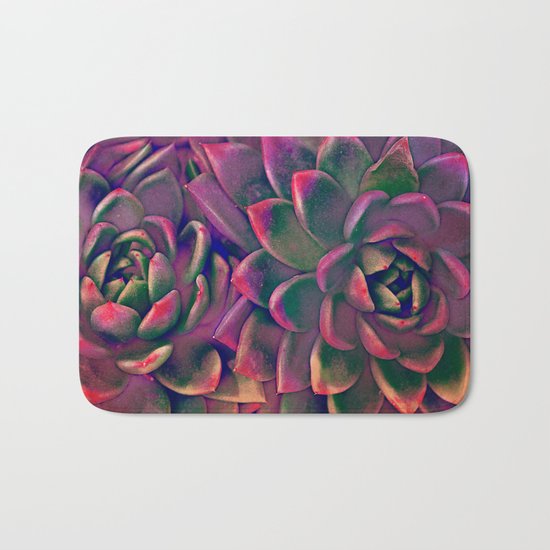 Green & violet succulent Bath Mat
