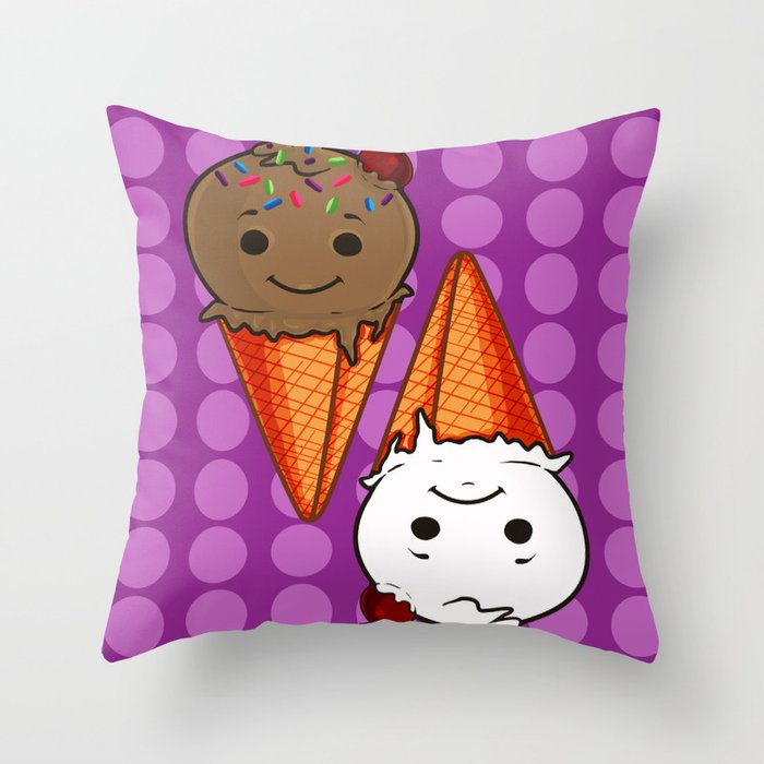 Ice Cream Buddies- Version Purple Throw Pillow