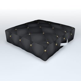 Black Quilted Leather  Gold Diamond Outdoor Floor Cushion