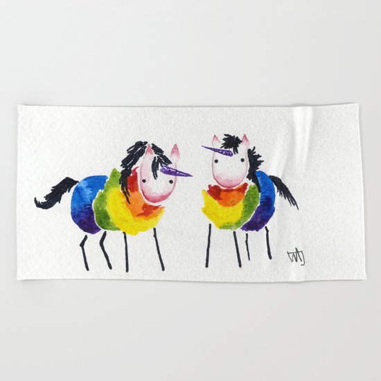 Little Rainbow Unicorns Beach Towel