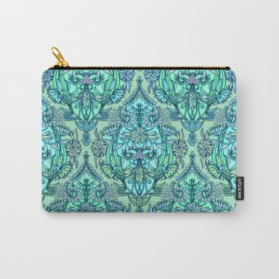 Botanical Moroccan Doodle Pattern in Mint Green, Lilac & Aqua Carry-All Pouch