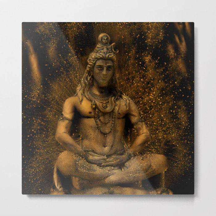 Lord Shiva Statue Painting Print, Tapestry Final, Fantasy Paintings Yoga Poster, Religious artwork Metal Print
