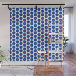 Simple Blue Flowers with Polka Dots on White Wall Mural