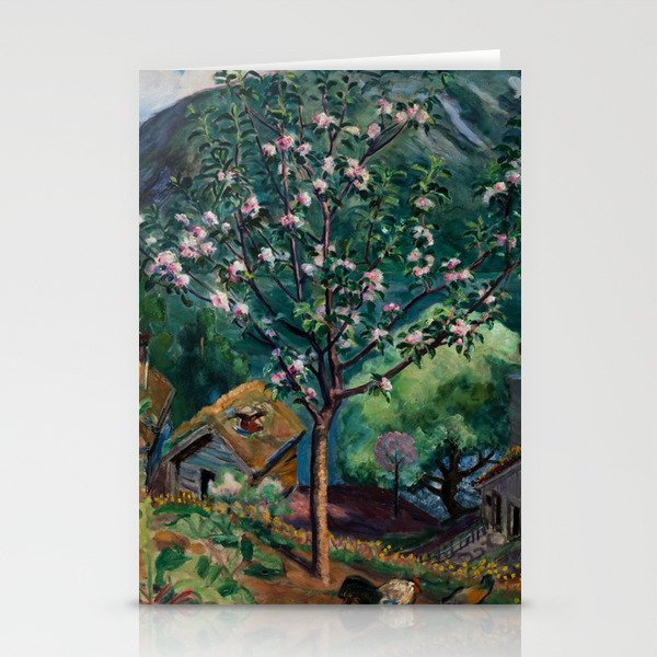 Apple Tree and Daffodils in Bloom alpine landscape painting by Nikolai Astrup Stationery Cards