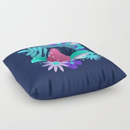 turquoise and pink mushrooms and flowers Floor Pillow