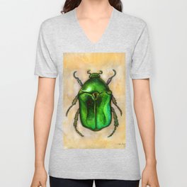 Green rose beetle watercolor painting V Neck T Shirt