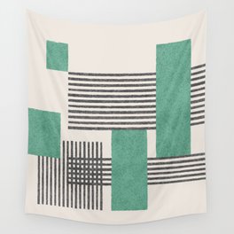 Stripes and Square Green Composition - Abstract Wall Tapestry