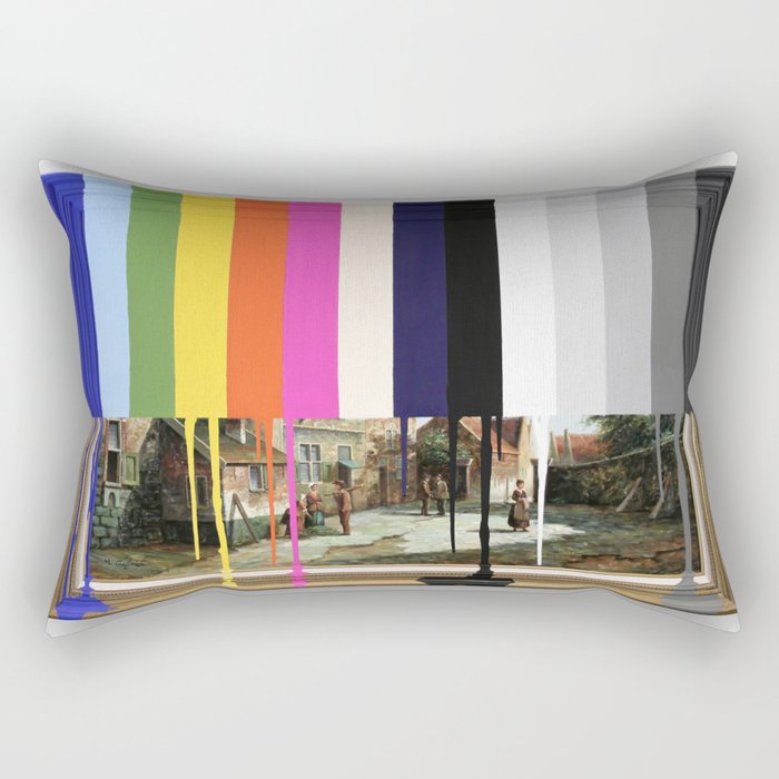 Garage Sale Painting of Peasants with Color Bars Rectangular Pillow