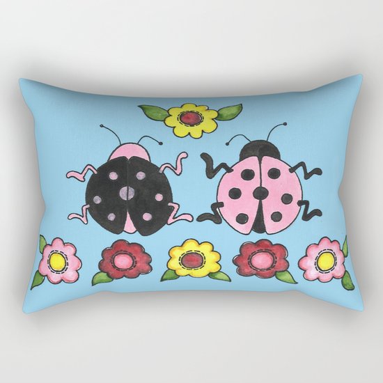 Ladybugs in Pink & Black Rectangular Pillow