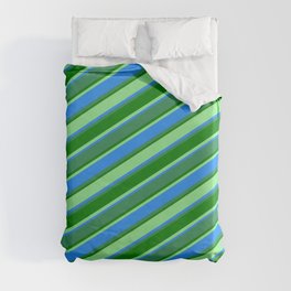 [ Thumbnail: Light Green, Blue, Sea Green, and Green Colored Stripes Pattern Duvet Cover ]