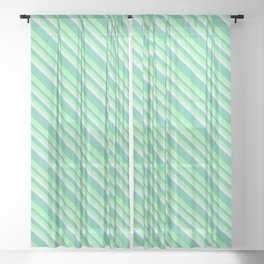 [ Thumbnail: Aquamarine, Green, and Lavender Colored Lined/Striped Pattern Sheer Curtain ]