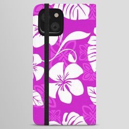 Fuchsia & White Hibiscus Aloha Hawaiian Flower Blooms and Tropical Banana Leaves Pattern iPhone Wallet Case