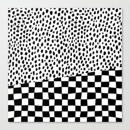 Dalmatian Spots Pattern with Checkered Stripe (black/white) Canvas Print