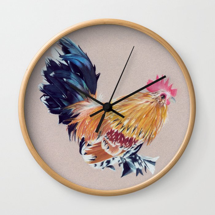 Colored pencil rooster  Wall Clock