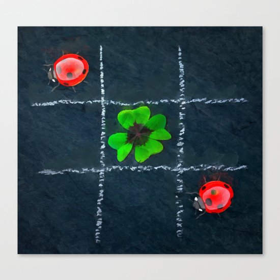 Clover and ladybugs tic-tac-toe pattern Canvas Print