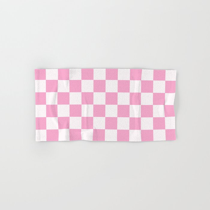 Pink modern checker pattern Hand & Bath Towel by ARTbyJWP | society6.com - Pink bathroom accessories and decoration