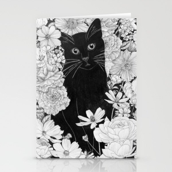 Little Black Garden Cat Stationery Cards