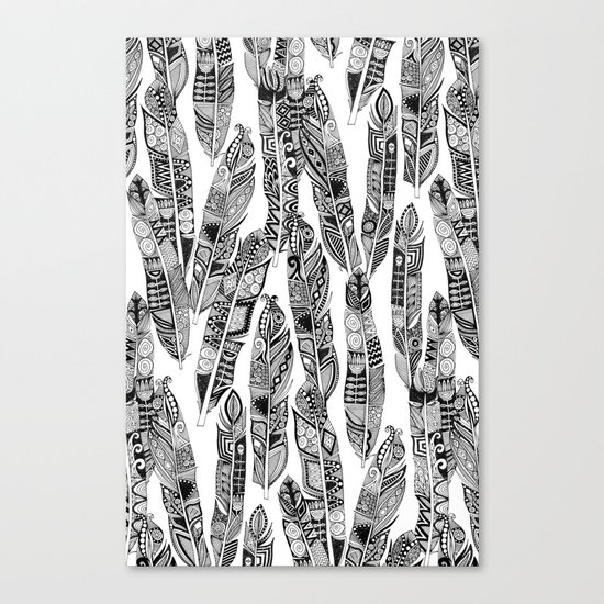 geo feathers black white Canvas Print