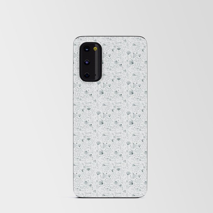 Watercolor seamless pattern with cute abstract grey flowers on white background Android Card Case
