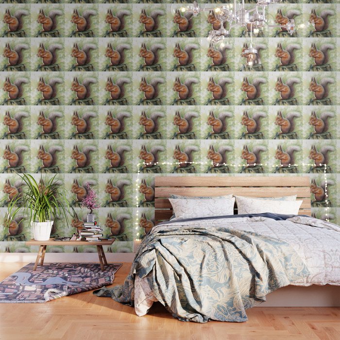 Squirrel and Nut Forest Animals Watercolor Wallpaper