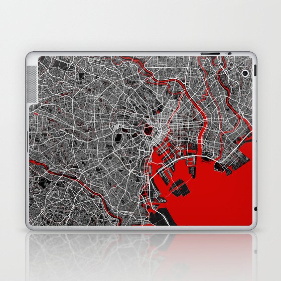 Tokyo City Map of Japan - Oriental Red Laptop & iPad Skin